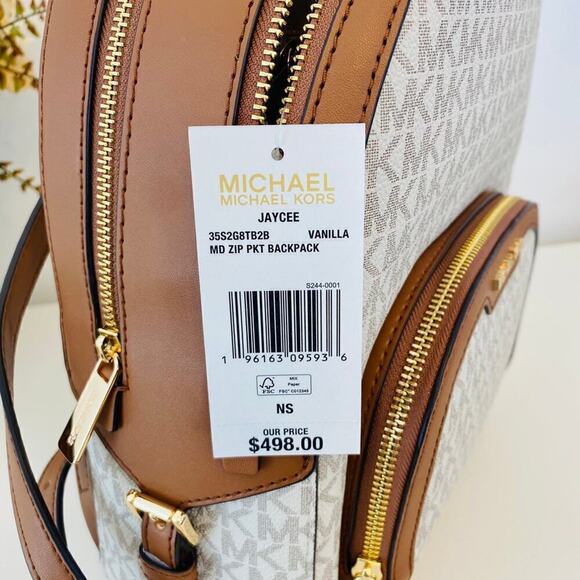 NWT Michael Kors Jaycee Medium Zip Pocket Backpack & wallet vanilla - Picture 10 of 12